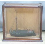 Model boat in glazed case, width 41cm