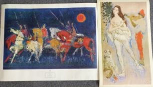 Two modern art prints. Marcel Vertes 'Serenade' dated 1957, 69 x 39cm and Nissan Engel 'Lancers',