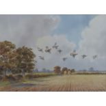 Robert W Milliken (1920-2014) watercolour landscape with partridge in flight, signed lower right, 52