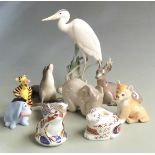 Hutschenreuther figure of a heron/egret, Lomonosov / USSR figures, Disney etc, tallest 27cm