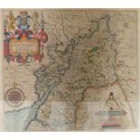 Saxton 17thC map of Gloucestershire with hand colouring, 29 x 33cm