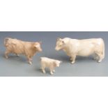 Beswick Charolais cattle, bull, cow and calf, tallest 13cm