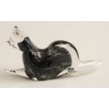 Ronneby Swedish art glass figural paperweight in the form of a pine marten, signed to base, 22cm