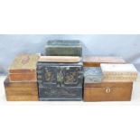 Collection of rosewood, mahogany, leather covered and inlaid workboxes, glove boxes and a Japanese