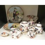 Two Royal Doulton Balloon Seller plates and a collection of Mason's Mandalay pattern ceramics,