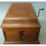 HMV vintage portable parlour wind-up gramophone with fitted interior, record and needles