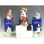 Collection of Royal Doulton figures including Country Lass, Fair Lady, Tuppence a Bag, Top O' The