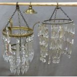 Two brass and glass chandeliers