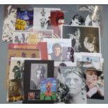 A quantity of music interest photographs and pictures including David Bowie, The Beatles, Led