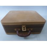 Regentone c1950's portable record player 'Handy-Gram' in brown and beige rexine finish case