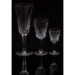 A part suite of Waterford Crystal drinking glasses comprising six white wine, six sherry and six