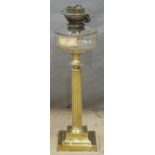 19thC oil lamp with Hinks no.2 burner and stepped brass Corinthian column support, height 54cm