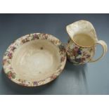 Crown Ducal jug and basin set decorated with flowers, H 27cm, diameter 42cm