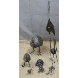 Quantity modern metal bird sculptures in the manner of Walenty Pytel, height of tallest 72cm