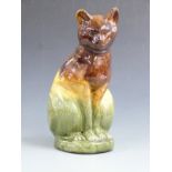 A large Ewenny Pottery cat with collar signed E Jenkins and 1896, H 39cm