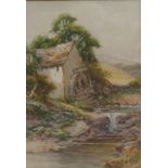 Henry "Harry" James Sticks (1867-1938), watercolour landscape 'Bollihope Burn' watermill next to
