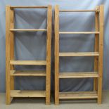 Two pine slatted shelf units, larger W80 x D30 x H170cm