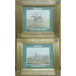 Two 19thC hand tinted 'Meltonian' hunting interest prints in gilt frames, overall size 58 x 68cm