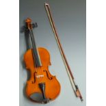 Rio violin with single piece 35.5cm back, in lacquered finish, complete with bow and fitted semi
