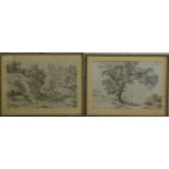 Pair of continental 18th/19th century landscape pencil sketches, one depicting a cart pulled by oxen