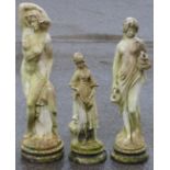 Three garden statues of ladies, height of largest 85cm