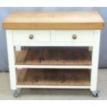 Painted butcher's block kitchen unit, W106 x D52 x H90cm