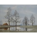 Tristram Hillier signed print 'Flooded Meadow', signed to lower right margin, 49 x 63cm