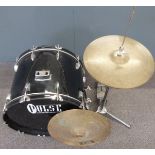 Black budget 22" bass drum, classic Avedis Zidjian 14" high hats and stand