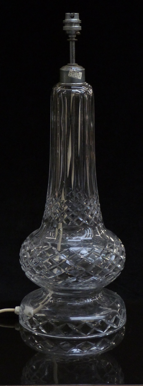 Waterford Crystal cut glass lamp base marked to base, 55cm tall.