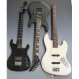 Three various electric guitars for spares or repair, to include Series by Bently, Encore etc