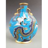 Sir Christopher Dresser for Minton aesthetic period pedestal moon flask decorated with storks and