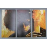Bob Dylan triptych block print, overall size 40 x 60cm