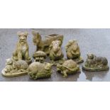 Nine garden statues formed as various animals, height of largest 37cm