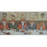 After Harry Nielson, humorous print Mr. Fox's Hunt Breakfast on Xmas Day, 33 x 62cm