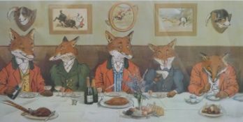 After Harry Nielson, humorous print Mr. Fox's Hunt Breakfast on Xmas Day, 33 x 62cm