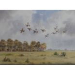 Robert W Milliken (1920-2014) watercolour landscape with partridge in flight, signed lower right, 52