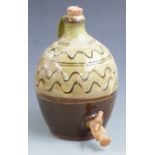 Winchcombe Pottery cider flagon with wooden tap, H 28.5cm