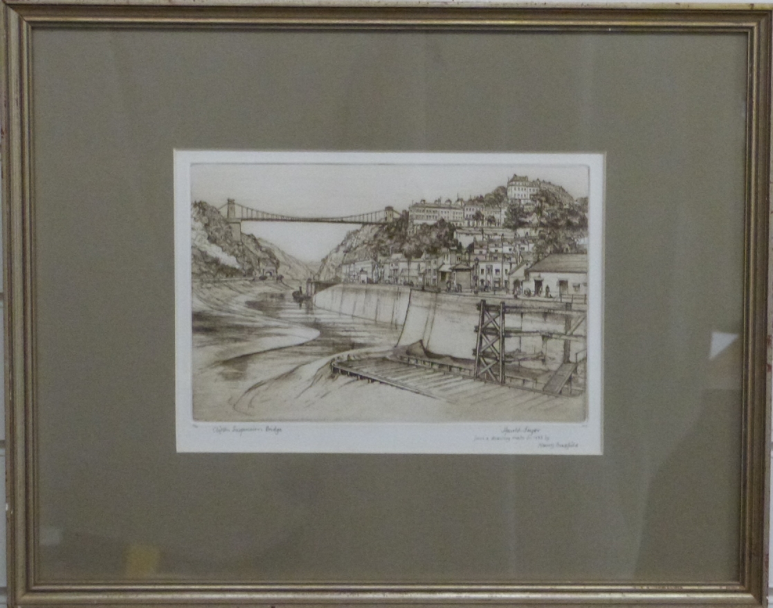 Harold Sayer signed limited edition (25/150) engraving 'Clifton Suspension Bridge' from a 1935 - Image 4 of 6