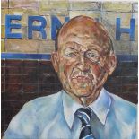 Adrian Spaak oil on canvas portrait of Coventry City footballer Ernie Hunt, titled verso, 40 x 40cm