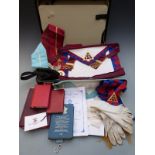 Masonic aprons, jewels and ephemera, many relating to the Lancastrian Chapter no 2528, in fitted