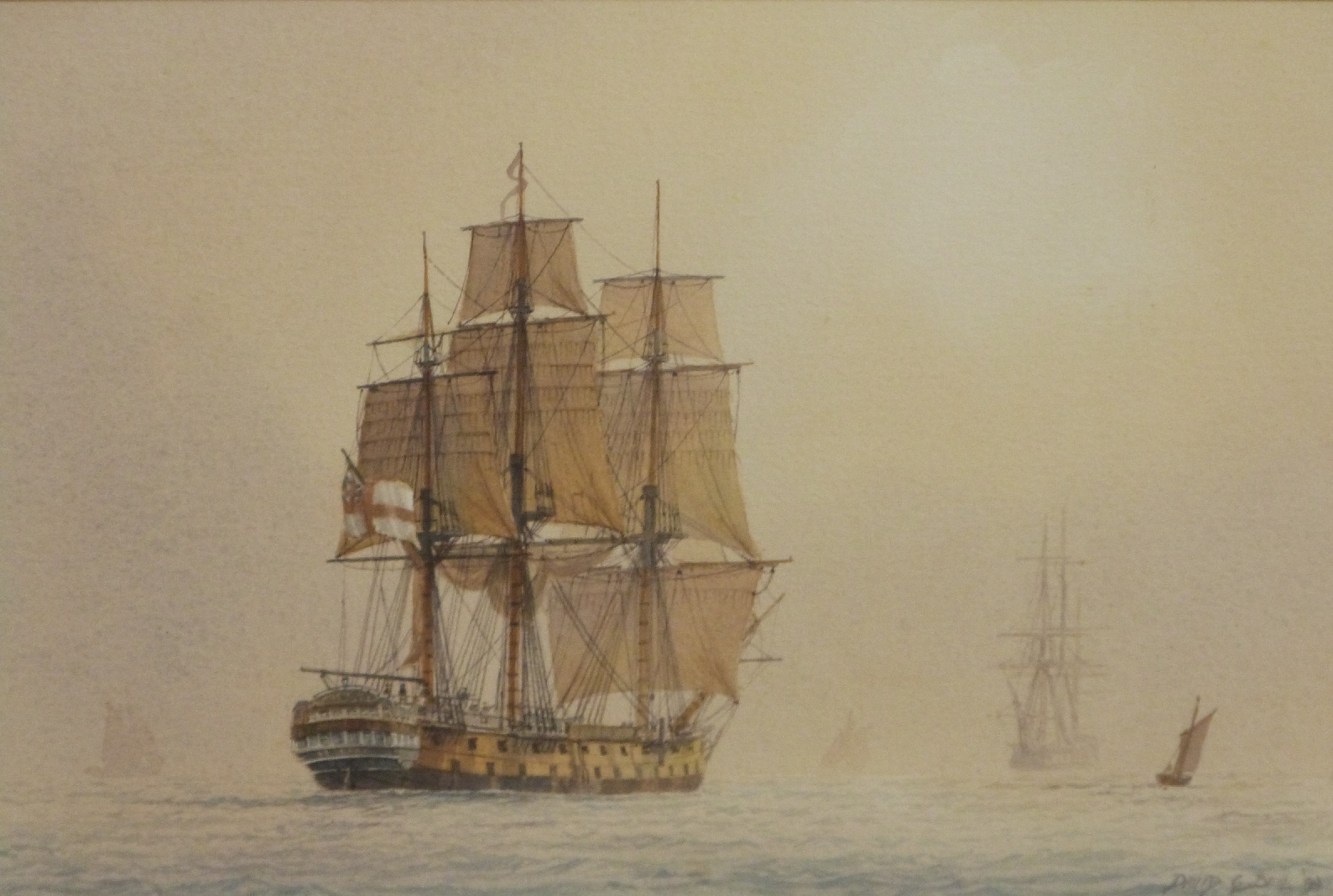 David Bell (b1950) watercolour maritime scene, sailing ship HMS Superb, signed and dated 98 lower