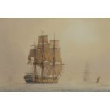 David Bell (b1950) watercolour maritime scene, sailing ship HMS Superb, signed and dated 98 lower