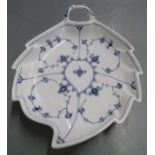 Copenhagen blue and white dish in the form of a leaf, 23 x 17.5cm