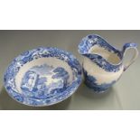 Copeland Spode jug and basin decorated in the Italian pattern, H 26, diameter 36cm