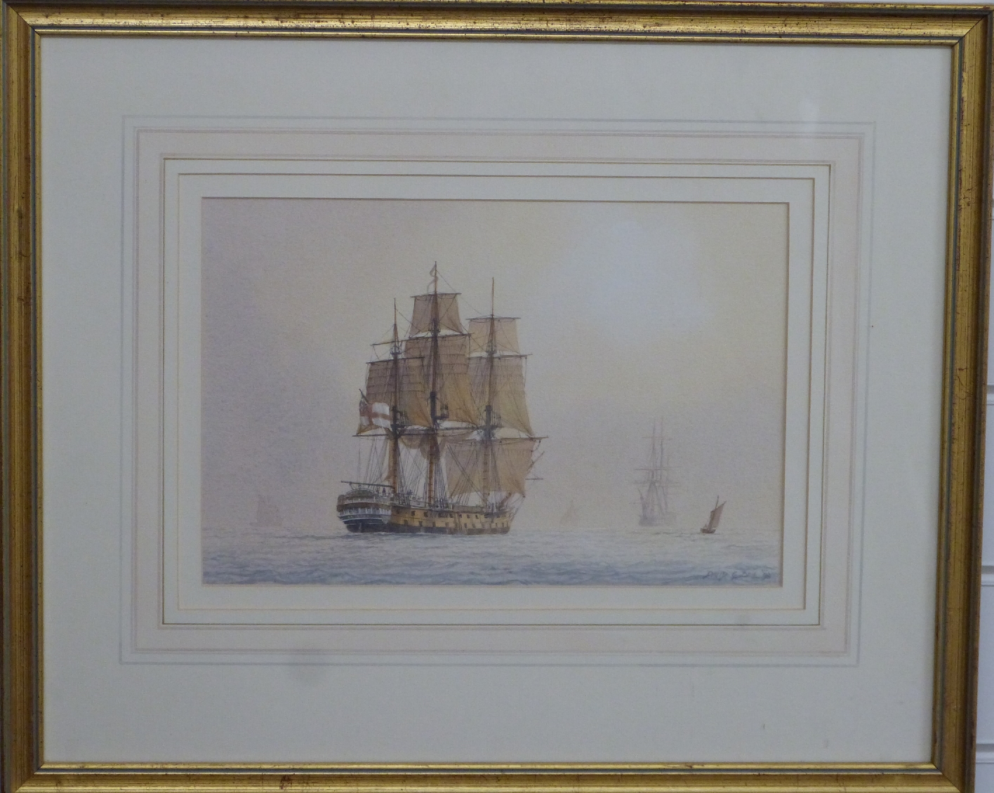 David Bell (b1950) watercolour maritime scene, sailing ship HMS Superb, signed and dated 98 lower - Image 2 of 4