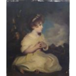John L Reilly oil on board after Gainsborourgh, young girl seated, signed and dated 1916 verso, 25 x
