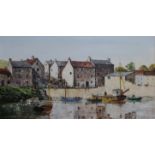 N Bradley-Carter acrylic on canvas possibly Cornish harbour scene, signed lower right, 49 x 90cm