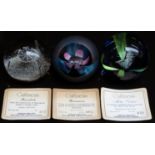 Three Caithness glass limited edition glass paperweights designed by Colin Terris, Marrakesh 377/