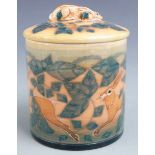 Dennis China Works covered jar decorated with hares