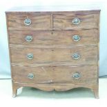19thC bow front mahogany chest of two over three graduated drawers, W105 x D52 x H105cm